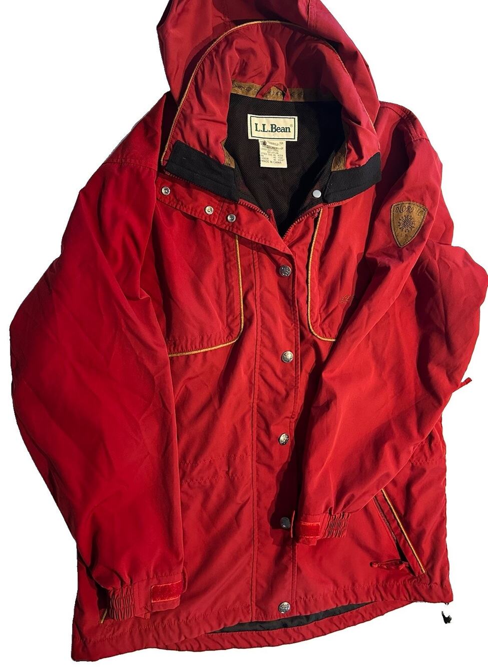 LL Bean Vintage 90's Nordic Womens Red Hooded Coat Full Zip Jacket Pockets Med